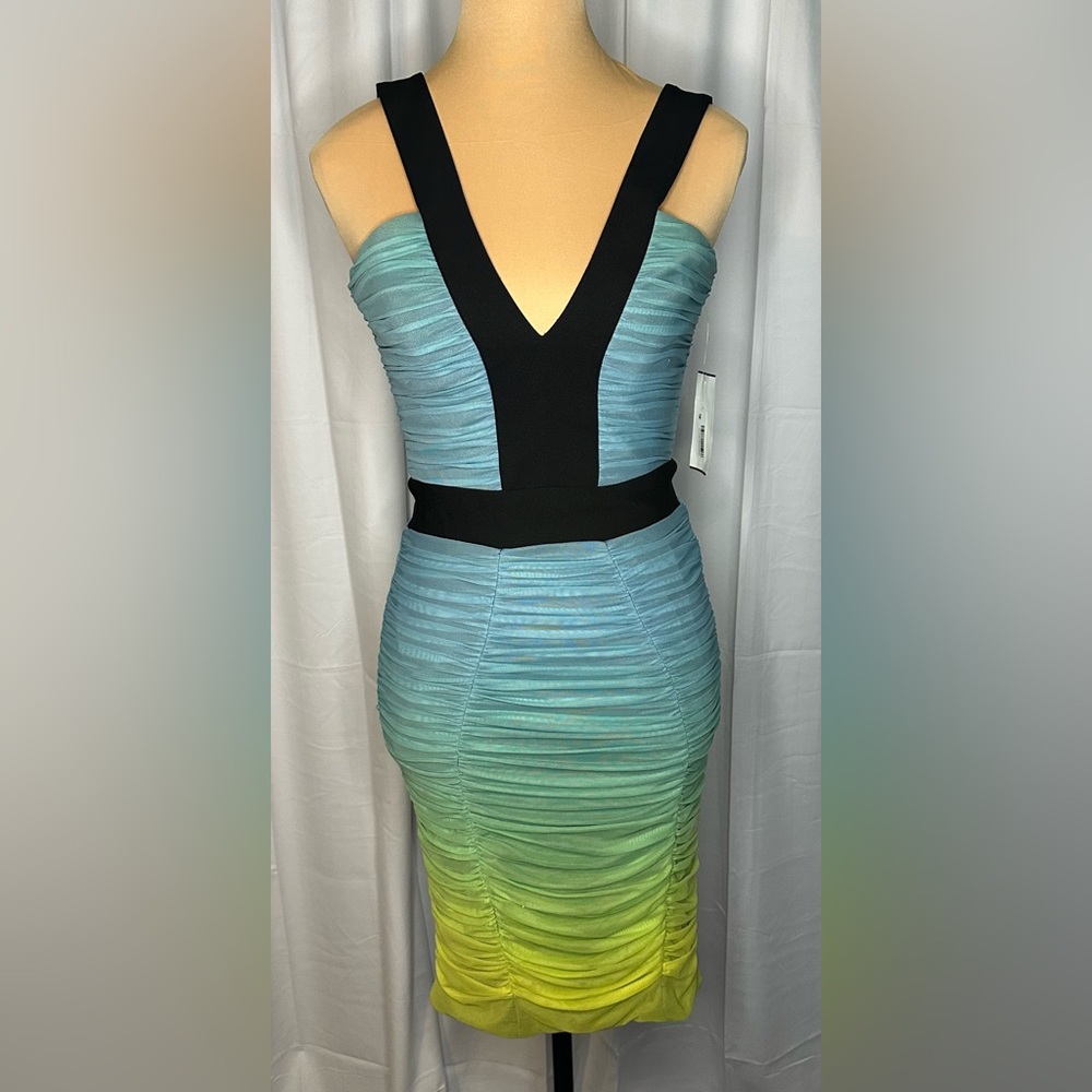Dress the Population Blue and Green Sleeveless V-Neck Bodycon Mini